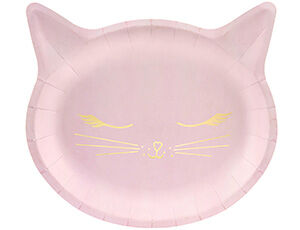 1502-4023 Тарелка бумажная "Котики, розовый" фигурная, 22 см, 6 шт.