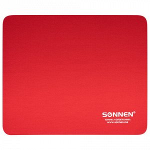 Коврик для мыши SONNEN "RED", резина + ткань, 220х180х3 мм, 513306