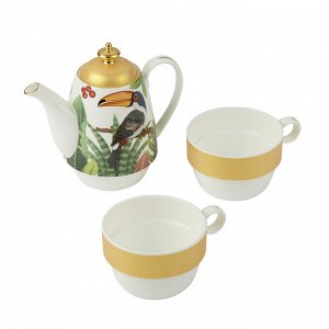 3950 GIPFEL Чайный сервиз TROPICO ORO из 3 предметов на две персоны: чайник 420мл, 2 чашки 150мл