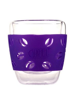 7164 GIPFEL Стакан стеклянный LUMINOSSI с двойными стенками 200мл с силиконовым держателем. Материал: боросиликатное стекло. Цвет: фиолетовый.