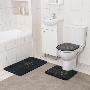 Набор ковриков для ванны и туалета Доляна «Мрамор», 3 шт: 50x80, 45x50, 38x43 см, цвет тёмно-серый