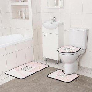 Набор ковриков для ванны и туалета Доляна Home, 3 шт: 50?80, 45?50, 38?43 см, цвет розовый