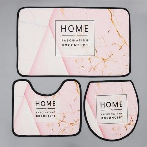 Набор ковриков для ванной и туалета Доляна Home, 3 шт: 50?80, 45?50, 38?43 см, цвет розовый
