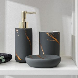 Набор аксессуаров для ванной комнаты Доляна «Зевс», 3 предмета (мыльница, дозатор для мыла, стакан), цвет серый