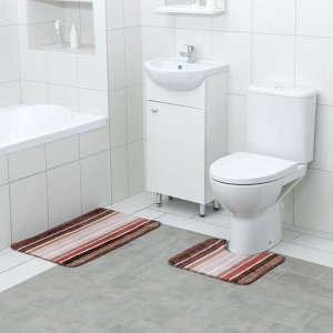 Набор ковриков для ванной и туалета Доляна «Полоски», 2 шт: 40?45, 45?70 см, цвет бежевый
