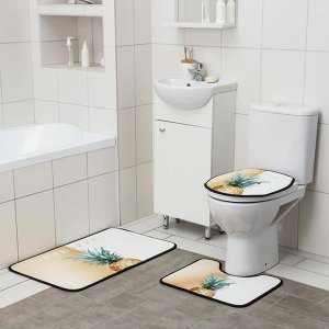Набор ковриков для ванны и туалета Доляна «Ананас», 3 шт: 50x80, 45x50, 38x43 см