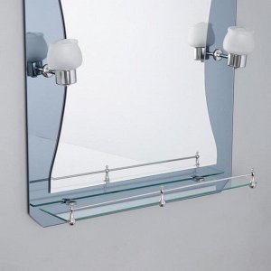 Зеркало в ванную комнату с подсветкой, двухслойное Ассоona, 80 x 60 см, A610, 1 полка