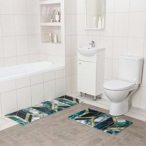 Набор ковриков для ванны и туалета Доляна «Малахит», 2 шт: 45x120, 45x75 см
