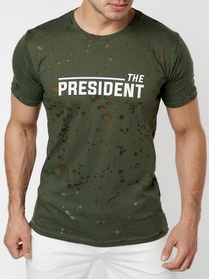 Мужская футболка с надпесью хаки цвета 221038Kh