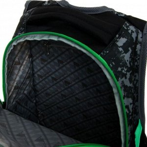 Рюкзак школьный, Across, DH1, 39 х 29 х 17 см, эргономичная спинка, чёрный/зелёный
