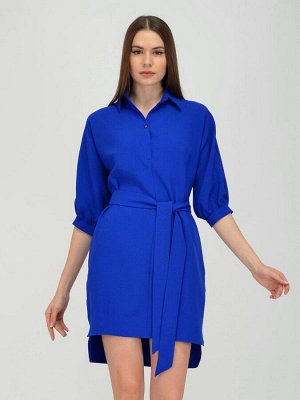 Платье-рубашка синее с рукавами "летучая мышь" и поясом