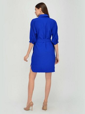 Платье-рубашка синее с рукавами "летучая мышь" и поясом