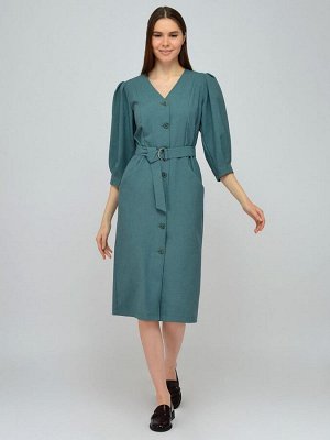 1001 Dress Платье зеленое длины миди с рукавами 3/4 и поясом