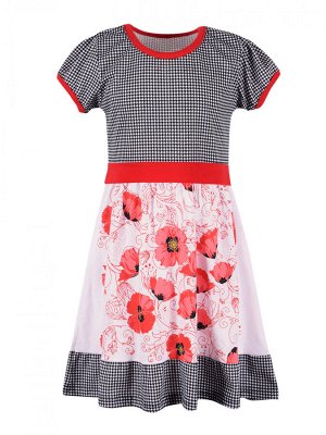 Платье Платье  для девочки
Выполнено из хлопкового трикотажного полотна,с коротким рукавом,в клетку,с рисунком цветы.
Отличный вариант для повседневного гардероба маленькой модницы. Стильное и модное 