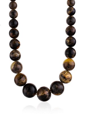 Роскошное ожерелье из уникального балтийского янтаря «Метеорит полированный текстурный»