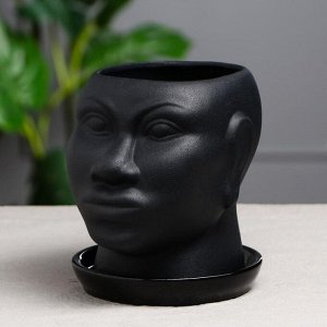 Кашпо "Голова африканки", муар, чёрное, керамика, 1.4 л