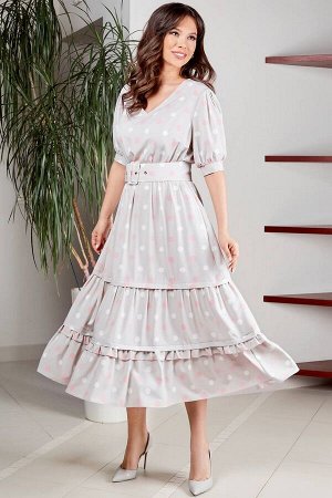 Платье Teffi Style L-1567 розово-молочный_горох