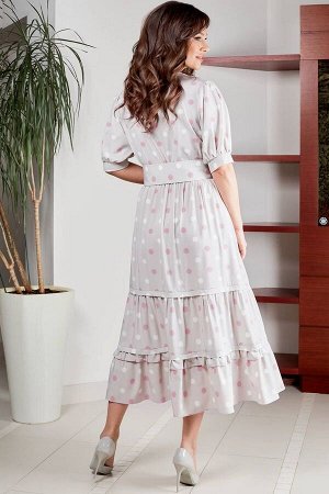 Платье Teffi Style L-1567 розово-молочный_горох