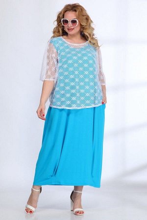 Блуза, Платье / Angelina & Сompany 530 голубой-белый