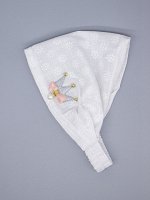 Косынка для девочки на резинке, белые цветочки, серебряная корона, розовый бант, бусина, молочный