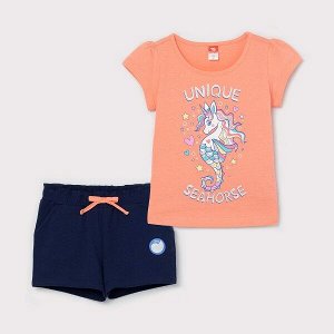 CSKG 90019-28-273 Комплект для девочки (футболка, шорты), коралловый