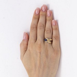 Позолоченное кольцо с фианитами синего цвета - 1399 - п