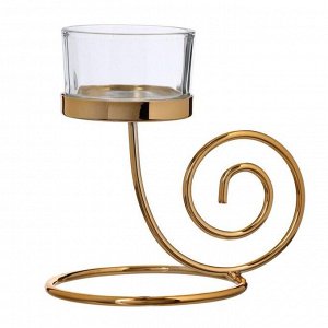 Подсвечник металл, стекло на 1 свечу "Спиралька" золото 12,5х9,8х8 см
