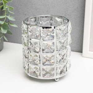 Подсвечник металл, стекло на 1 свечу "Кристаллы и цилиндр" серебро 12х10х10 см