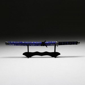 Сувенирное оружие «Катана на подставке», синие  ножны с цветочным узором, 70 см
