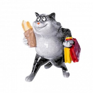 Сувенир полистоун лак "Серый кот с покупками" 13,5х8,8х12 см