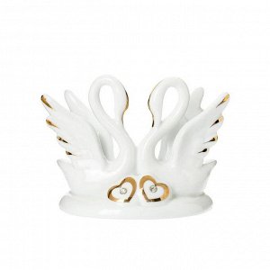 Сувенир керамика "Два белых лебедя с сердечками" с золотом 13 см