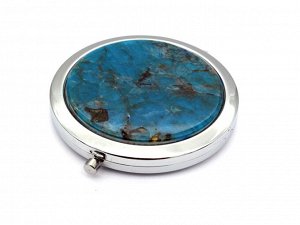 Зеркало с накладкой из апатита голубого круглое  76*70*11мм, серебристое