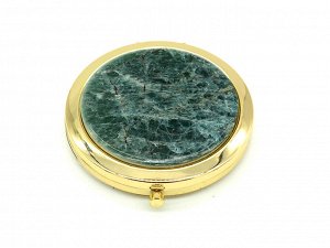 Зеркало с накладкой из апатита зеленого круг 70*77*14мм, золотистое