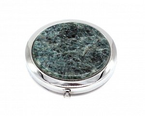 Зеркало с накладкой из апатита зеленого круг 70*77*14мм, серебристое