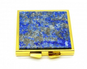 Зеркальце карманное с накладкой из лазурита афганского, золотистое
