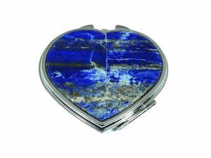Зеркало с накладкой из лазурита афганского сердечко 70*68*9мм, серебристое