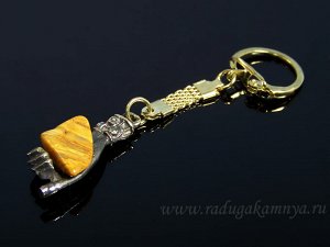 Брелок из бронзы "Рука" с яшмой желтой 15*40мм