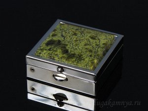 Таблетница с камнем змеевика, цв. серебристый