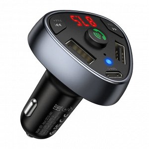 Автомобильное зарядное устройство HOCO E51 Road treasure, 2*USB+USB Type -C + FM-трансмиттер, 3.1A, 18 Вт, черный, Bluetooth