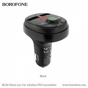 Автомобильное зарядное устройство BOROFONE BC26 Music joy, 2*USB + FM-тансмиттер, 2.1A, черный, дисплей,Bluetooth,FM/SD