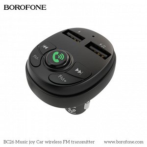 Автомобильное зарядное устройство BOROFONE BC26 Music joy, 2*USB + FM-трансмиттер, 2.1A, черный, дисплей,Bluetooth,FM/SD