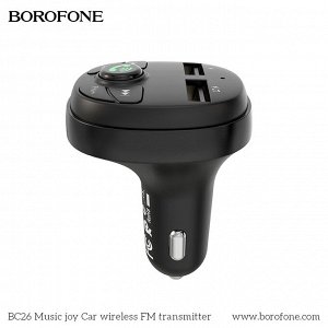 Автомобильное зарядное устройство BOROFONE BC26 Music joy, 2*USB + FM-тансмиттер, 2.1A, черный, дисплей,Bluetooth,FM/SD