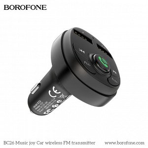 Автомобильное зарядное устройство BOROFONE BC26 Music joy, 2*USB + FM-тансмиттер, 2.1A, черный, дисплей,Bluetooth,FM/SD