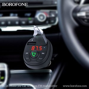 Автомобильное зарядное устройство BOROFONE BC26 Music joy, 2*USB + FM-тансмиттер, 2.1A, черный, дисплей,Bluetooth,FM/SD