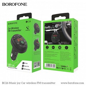 Автомобильное зарядное устройство BOROFONE BC26 Music joy, 2*USB + FM-тансмиттер, 2.1A, черный, дисплей,Bluetooth,FM/SD