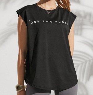 Женская спортивная футболка oversize, надпись "One two punch", цвет черный