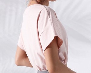 Женская спортивная укороченная футболка на резинке, цвет розовый