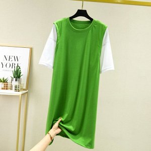 Женское платье с имитацией футболки, цвет зеленый/белый