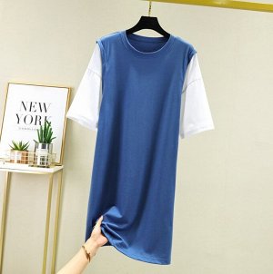 Женское платье с имитацией футболки, цвет синий/белый