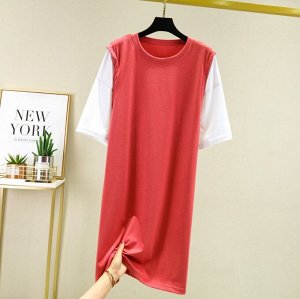Женское платье с имитацией футболки, цвет красный/белый